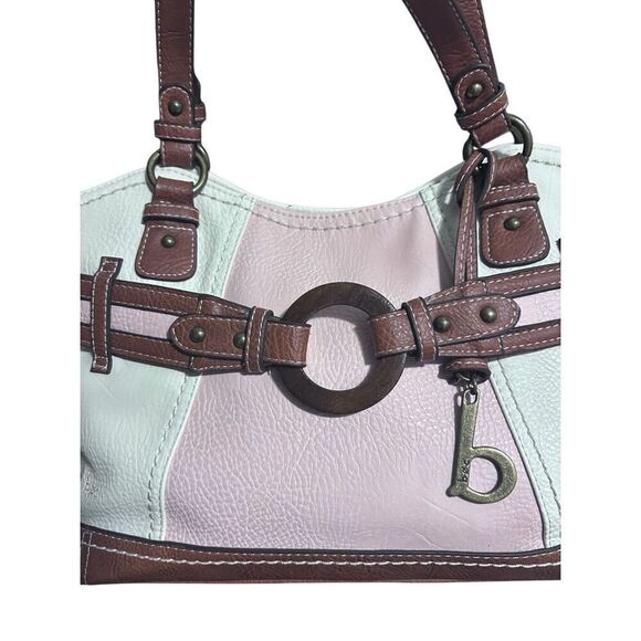 B.O.C. Multi Color White Pink & Brown Shoulder Bag Handbag with Bag Charm - Picture 1 of 16